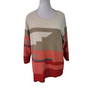 Jones New York Sport Size XL Multi-Color 3/4 Sleeve Slub Knit Sweater Desert